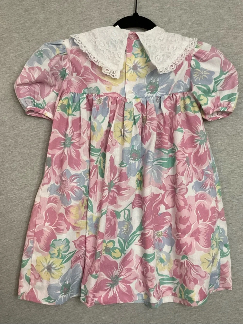 Vintage Pink Pastel Floral Lace-Collar Dress with Rose Accent includes bag